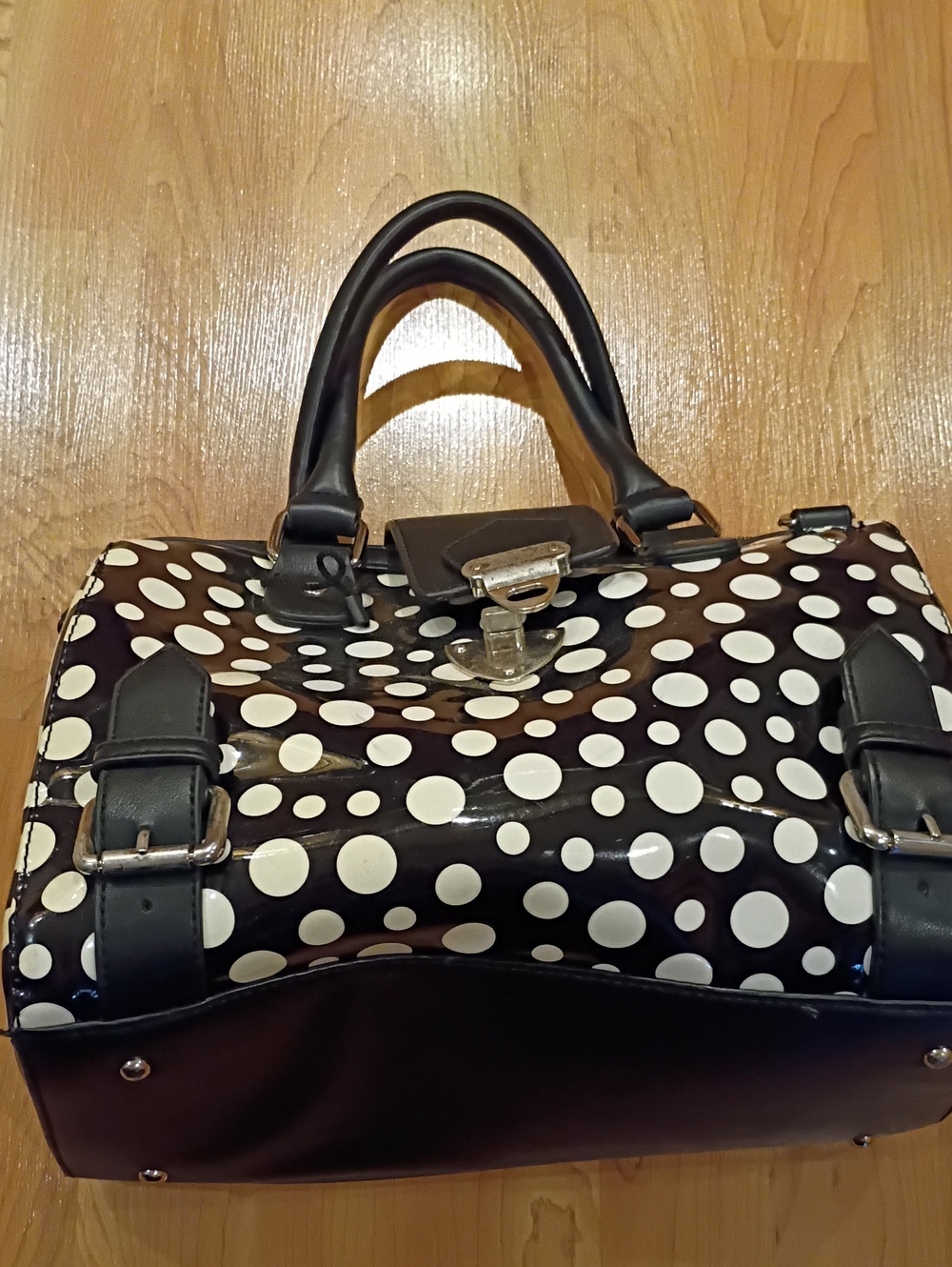 Polka Dot Patent Satchel - Black and White